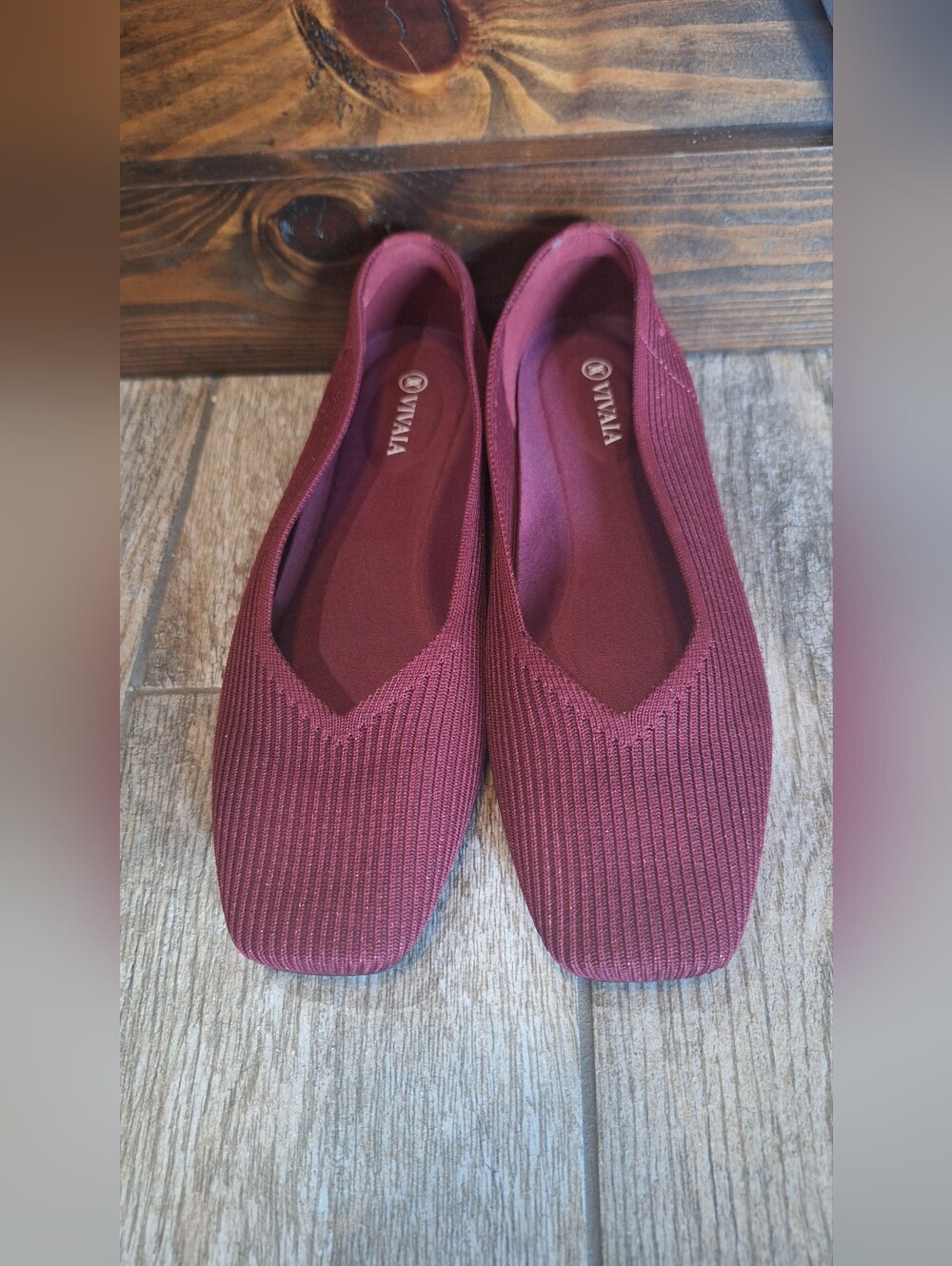 Vivaia Women's Sparkle Burgundy Knit Slip-On Flats